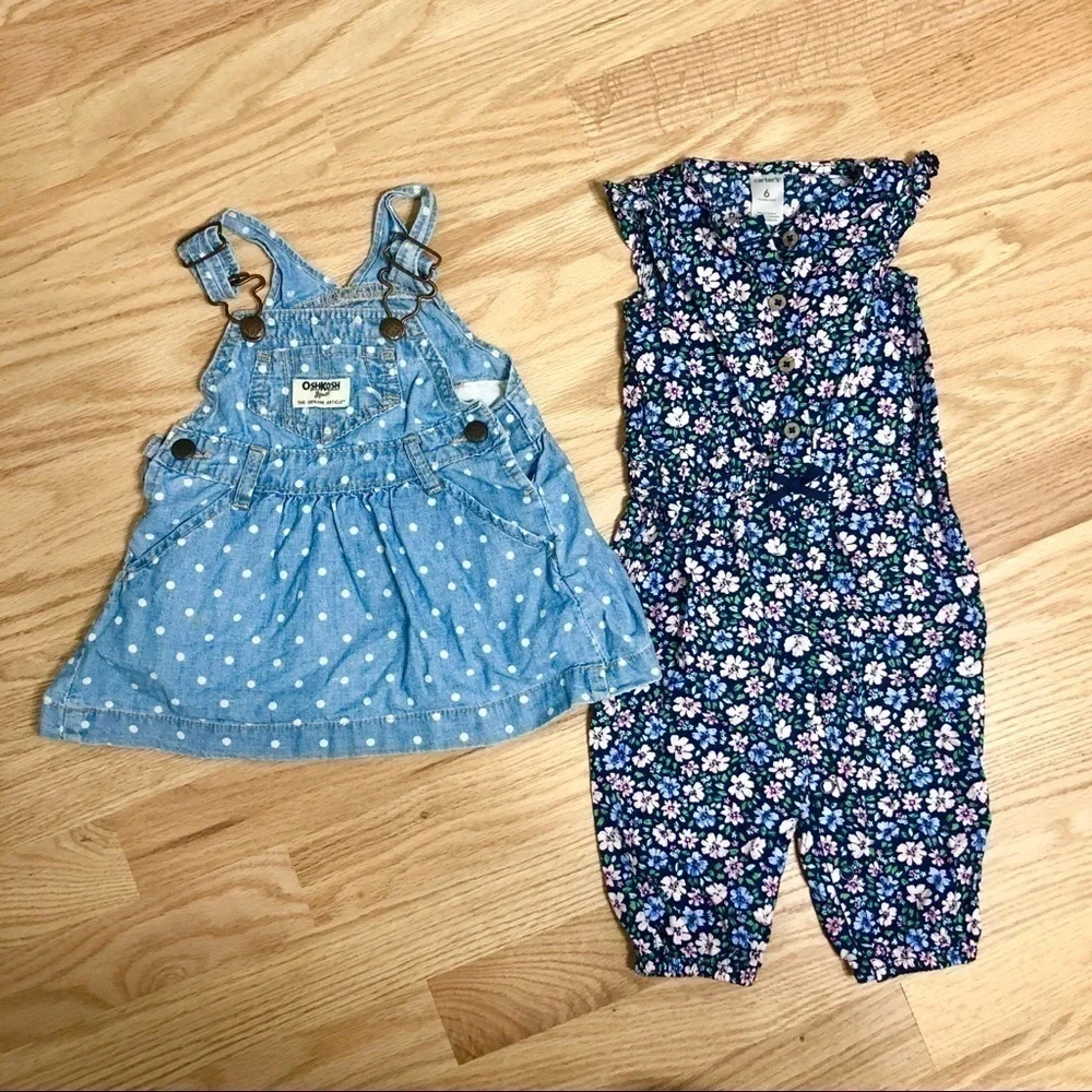 6 Month Girl Bundle Carter’s Floral Jumpsuit Denim Skirtall Skirt Overalls Baby
